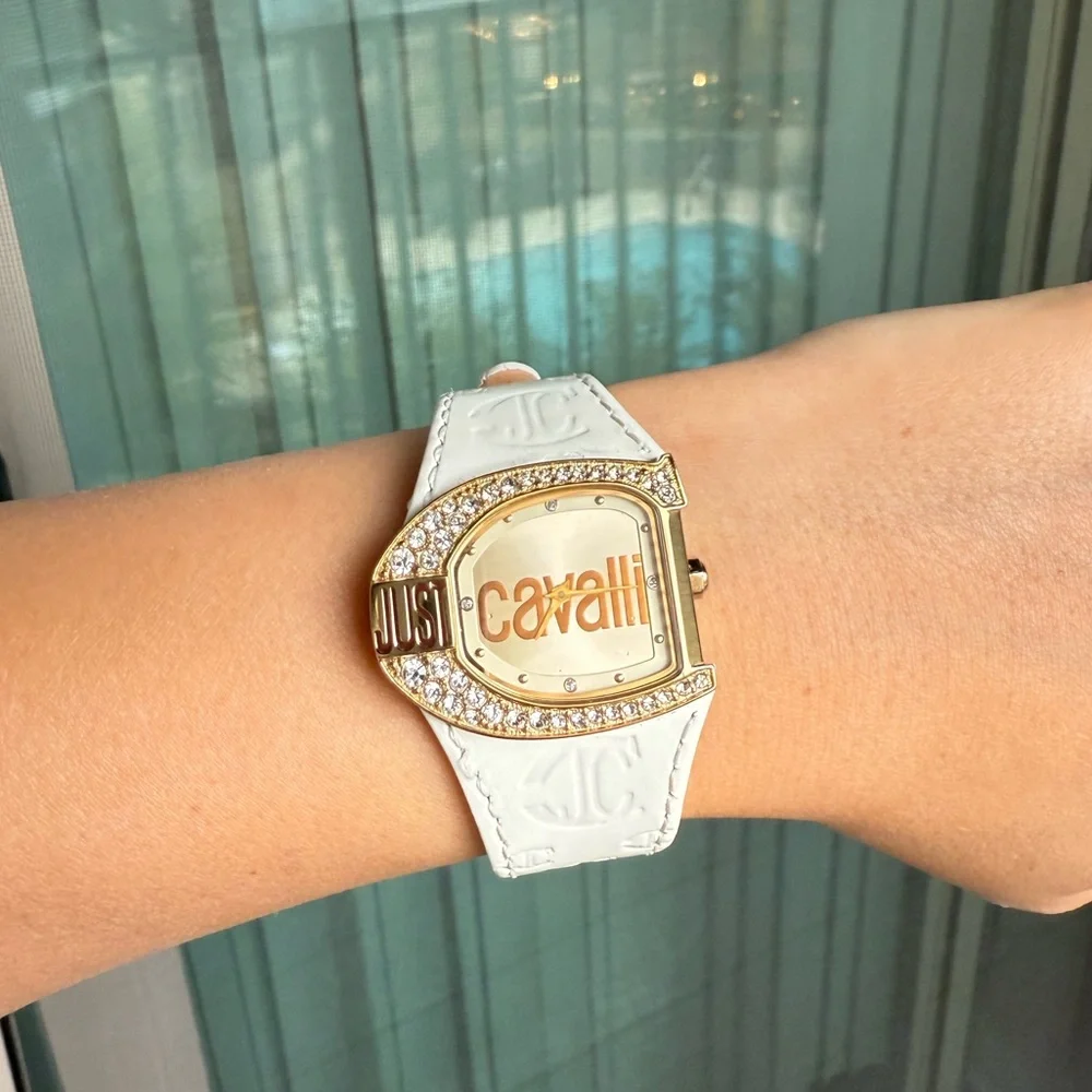 Just Cavalli Gold Plated Stainless Steel‎ JC Logo Women’s Wristwatch 35mm White